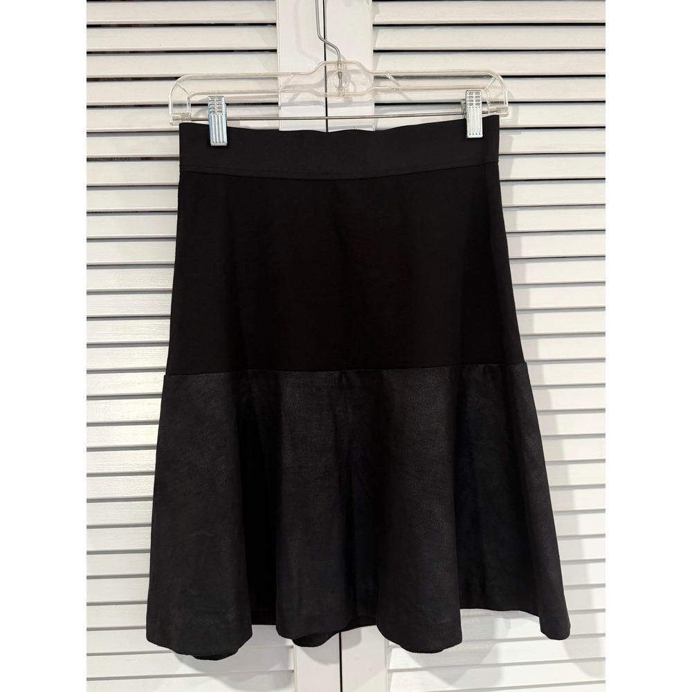 Cabi Owens Mixed Media Faux Leather Fit & Flare Knit Skirt Black XS